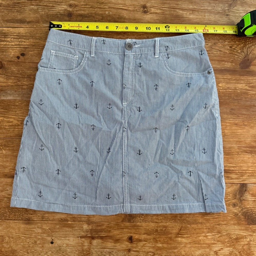 Croft & Barrow Blue White Pinstripe Anchor Embroidered Nautical Skort WM's 8 EUC - Picture 7 of 10